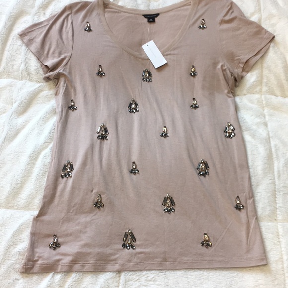 Ann Taylor Tops - Ann Taylor Short Sleeve Jeweled Top Nude Pink Sz M